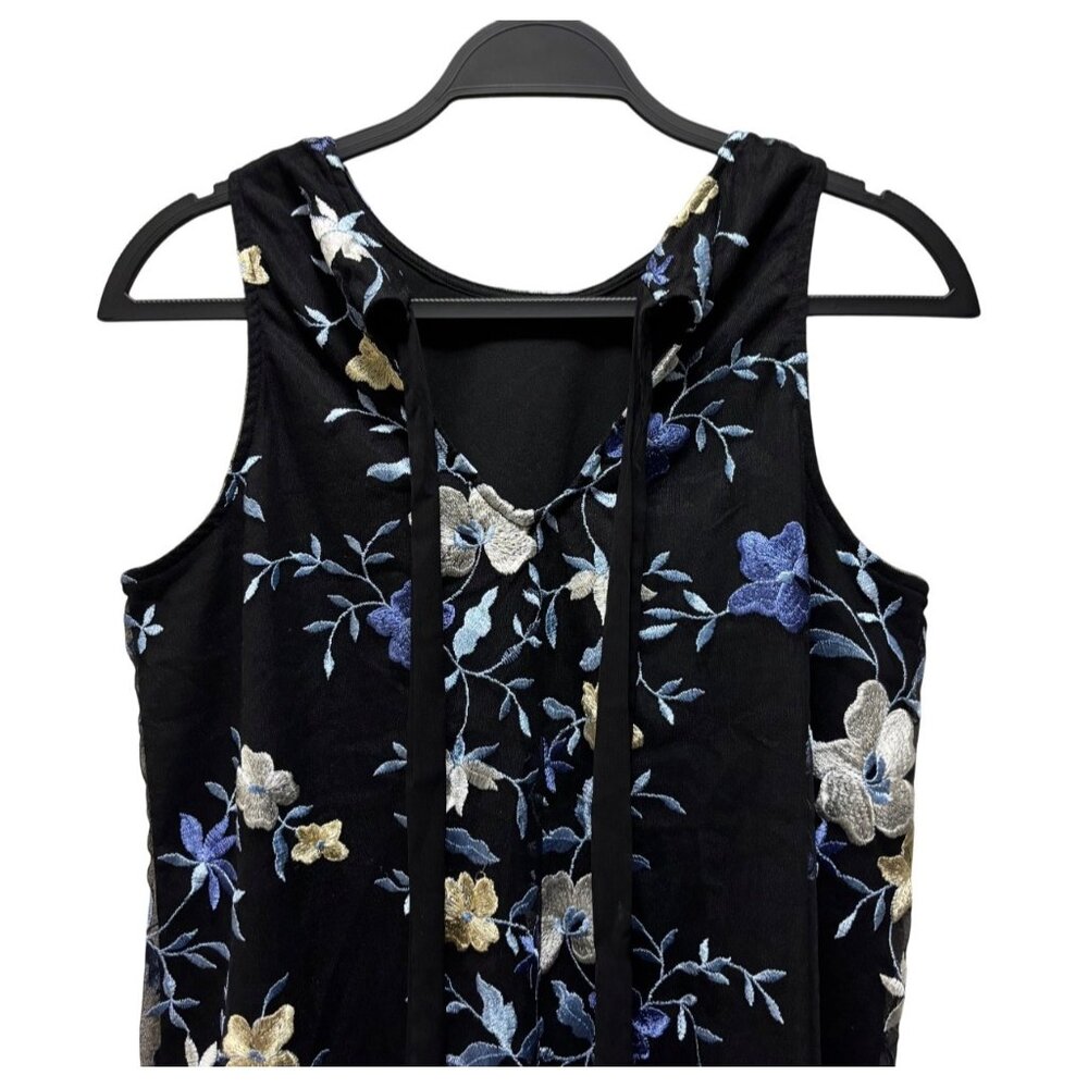 Eci New York Black Floral Embroidered Sleeveless Dress Size M Petite Black Blue - Picture 5 of 8